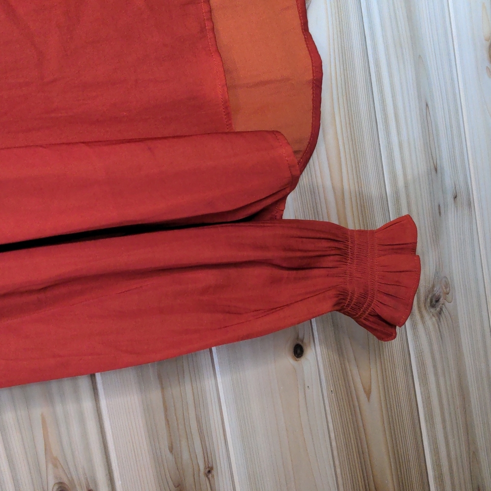 Scotch and Soda Ruffle Blouse in Burnt Orange size Small - Picture 3 of 11